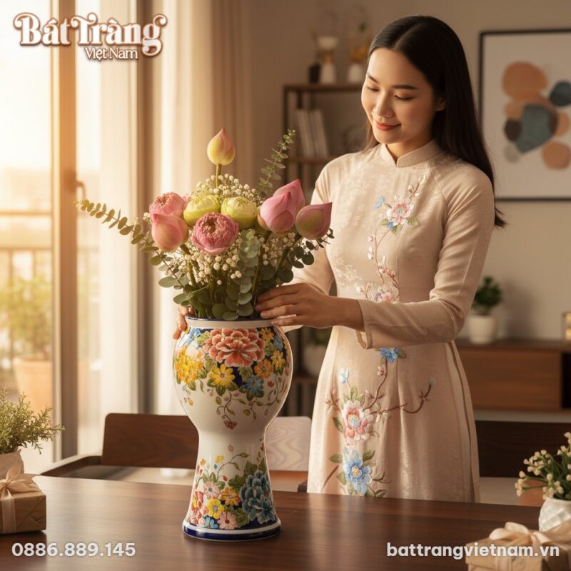 Chiếc bình gốm sứ họa tiết hoa xuân đa sắc cao ... Chiếc bình gốm sứ họa tiết hoa xuân đa sắc cao ...