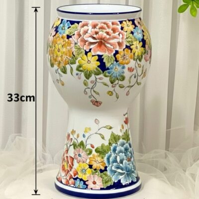 Kích thước Bình Gốm Sứ Trang Trí Họa Tiết Hoa Mẫu Đơn và Hoa Xuân Đa Sắc Vẽ Tay