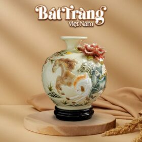 Bình Hút Lộc Gốm Sứ Họa Tiết Mã Đáo Thành Công đắp nổi BT-BHL82