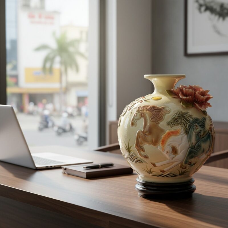 Bình gốm sứ 'Mã Đáo Thành Công' cao 19cm đặt tr...