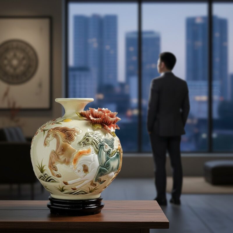 Cận cảnh bình gốm sứ 'Mã Đáo Thành Công' cao 19...