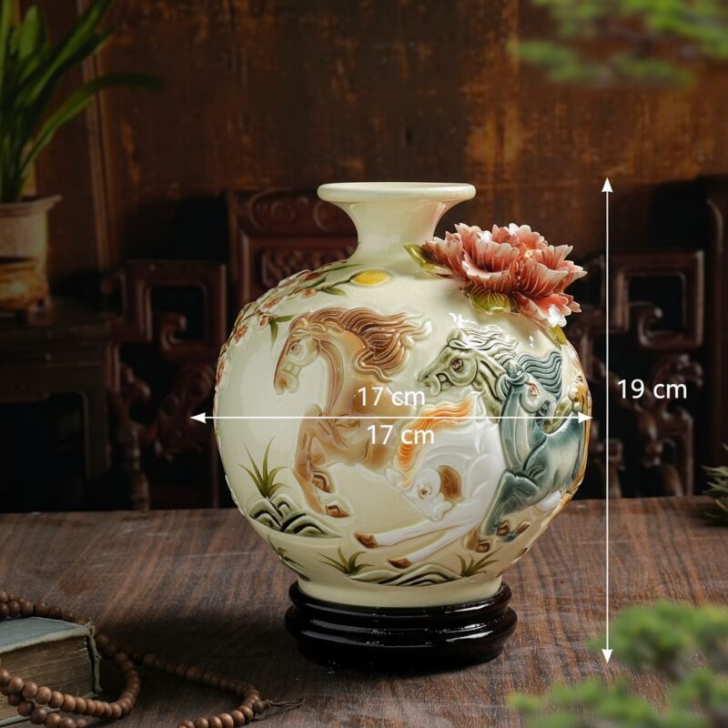 Kích thước Bình Hút Lộc Gốm Sứ Họa Tiết Mã Đáo Thành Công đắp nổi BT-BHL82