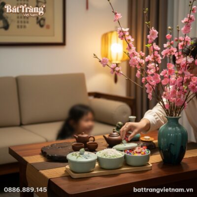 Phòng khách Việt hiện đại ngày Tết, Bộ Khay Mứt...