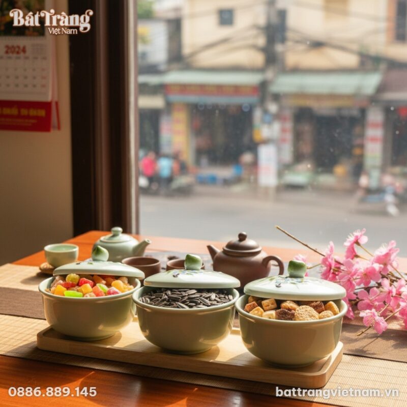 Cận cảnh Bộ Khay Mứt Sứ Bát Tràng men ngọc trên... Cận cảnh Bộ Khay Mứt Sứ Bát Tràng men ngọc trên...