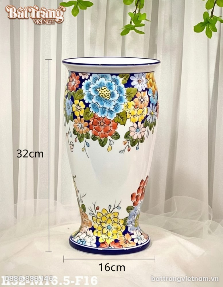Kích thước Lọ hoa gốm sứ dáng vò họa tiết hoa văn nhiều màu sắc LH21
