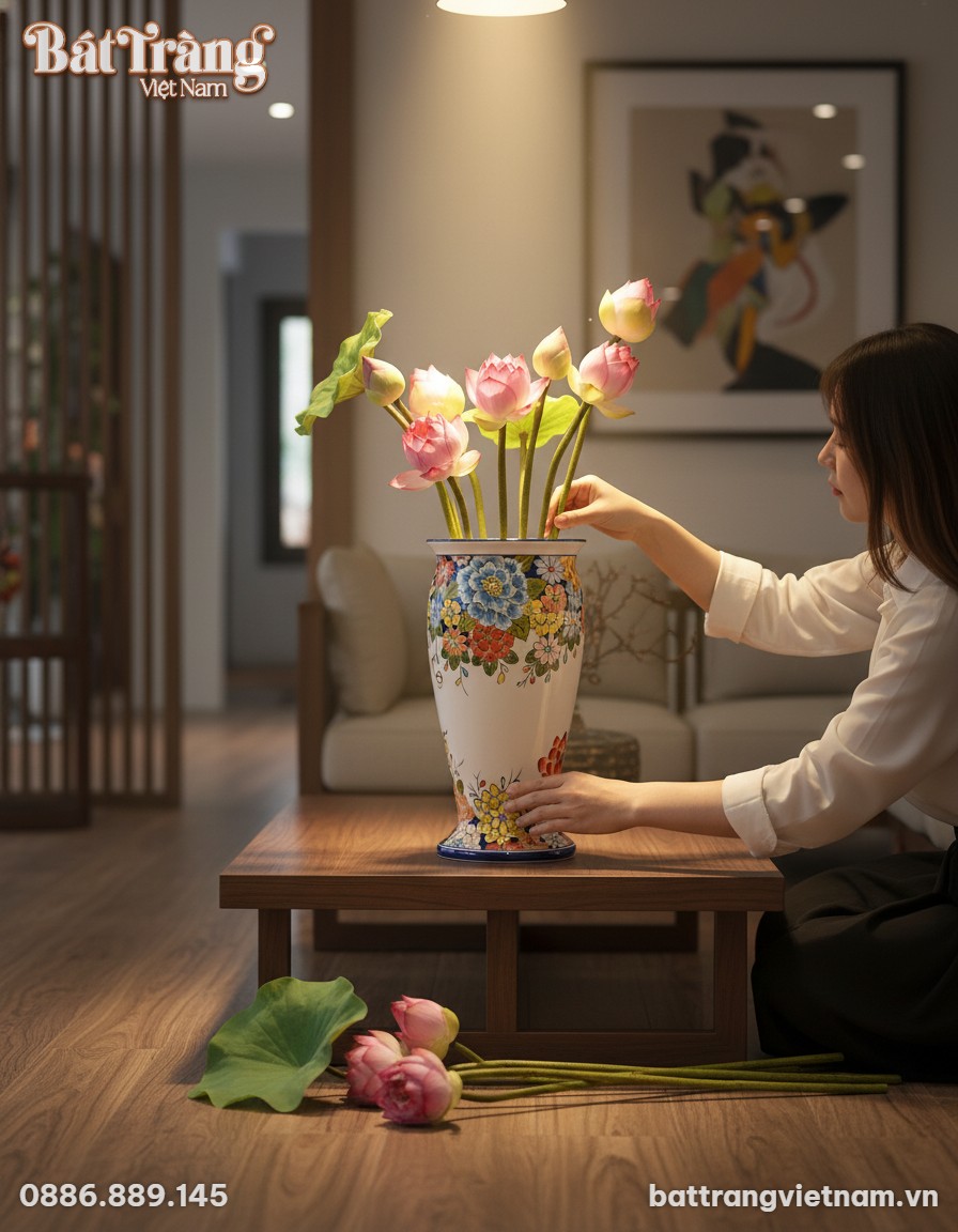 Lọ hoa gốm sứ LH21 cao 32cm là điểm nhấn rực rỡ...