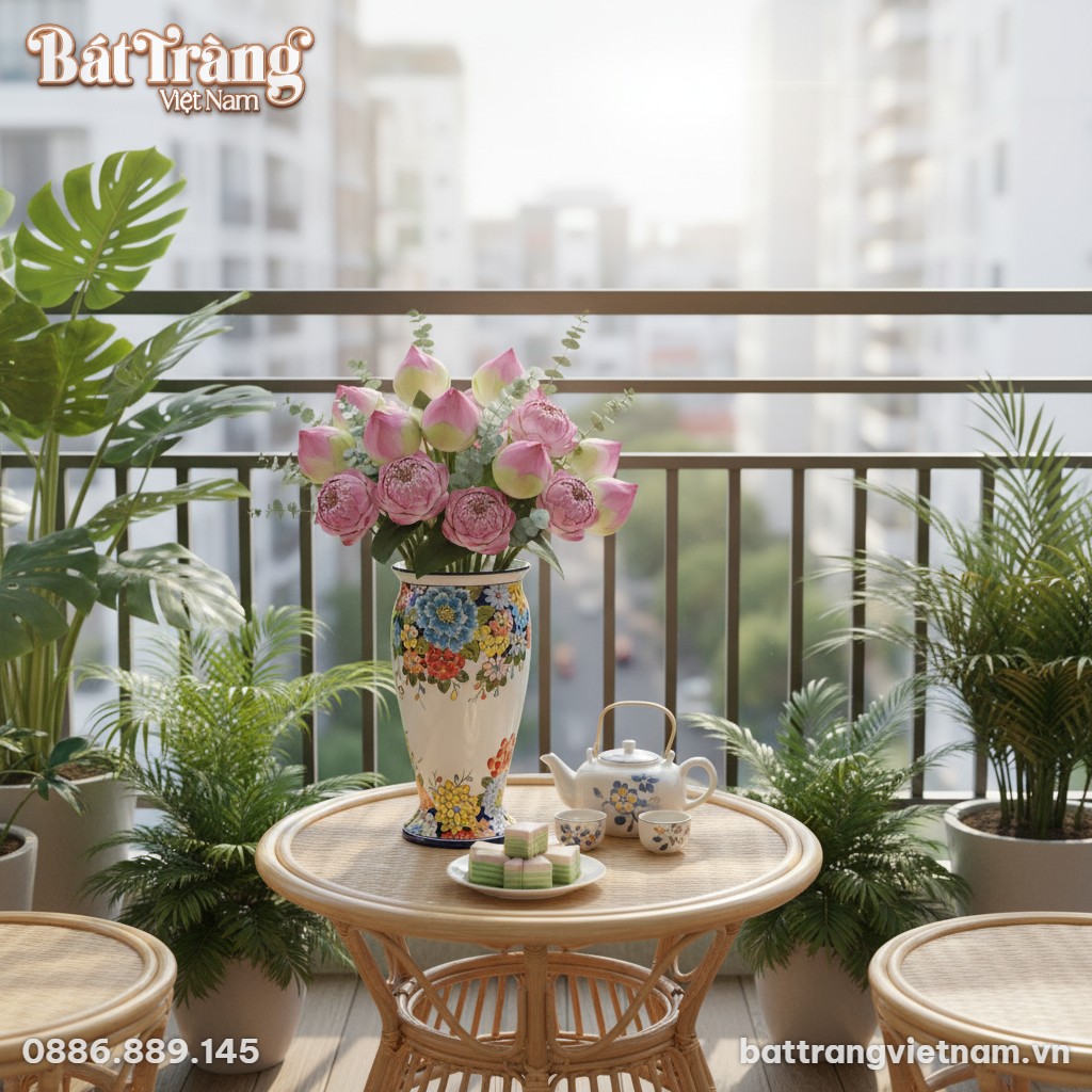 Ban công xanh mát của căn hộ Việt hiện đại, lọ ...