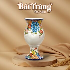 Lọ Hoa Gốm Sứ Men Trắng Vẽ Họa Tiết Hoa Mẫu Đơn Đa Sắc BT-LH21