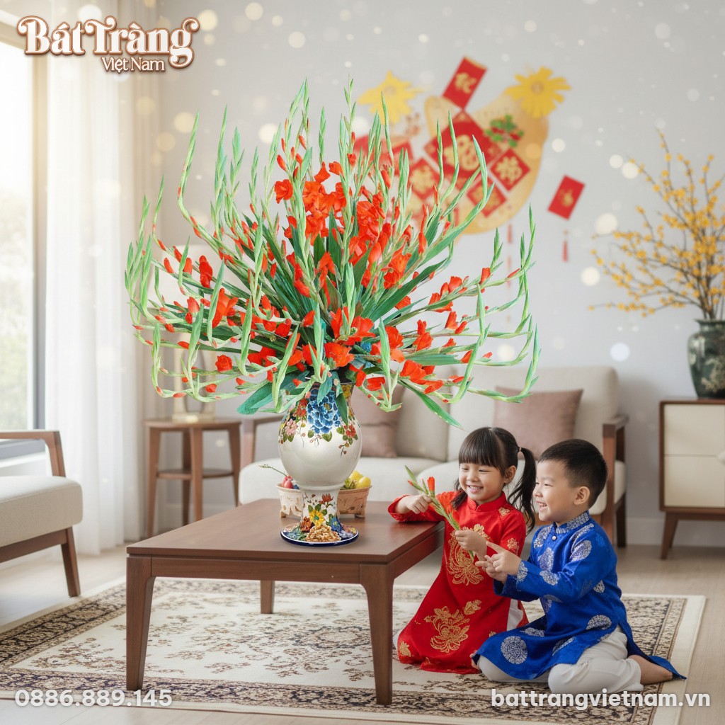 Một lọ hoa gốm H30 men trắng họa tiết mẫu đơn đ...