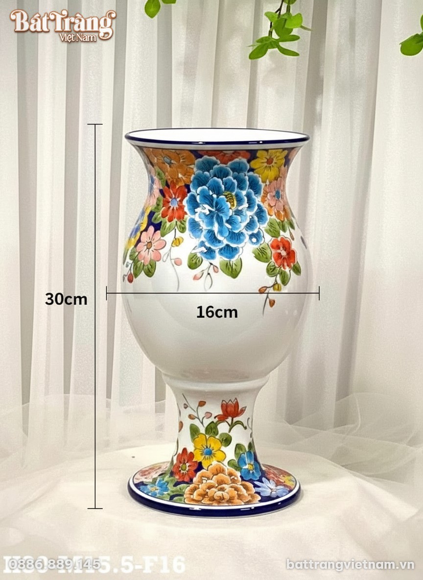Kích thước Lọ Hoa Gốm Sứ Men Trắng Vẽ Họa Tiết Hoa Mẫu Đơn Đa Sắc H30