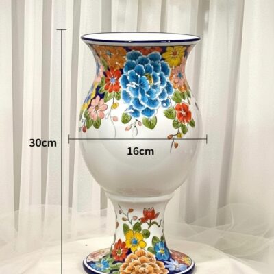 Kích thước Lọ Hoa Gốm Sứ Men Trắng Vẽ Họa Tiết Hoa Mẫu Đơn Đa Sắc H30