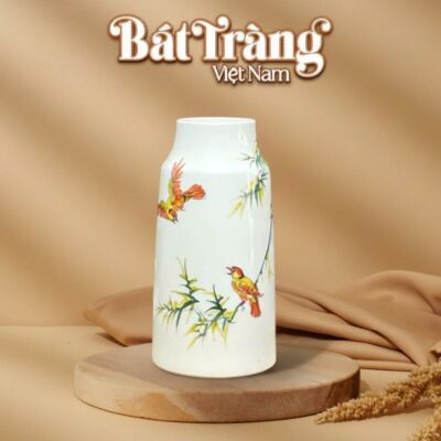 Lọ hoa gốm sứ trắng men bóng họa tiết chim và cành trúc BT-LH28 - Ảnh đại diện