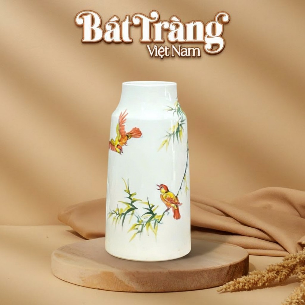 Lọ hoa gốm sứ trắng men bóng họa tiết chim và cành trúc BT-LH28 - Ảnh đại diện Lọ hoa gốm sứ trắng men bóng họa tiết chim và cành trúc BT-LH28 - Ảnh đại diện