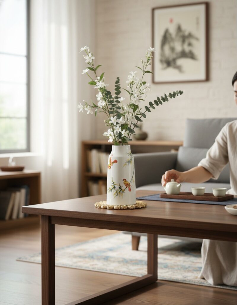 Lọ hoa gốm sứ họa tiết chim và trúc tinh tế đặt... Lọ hoa gốm sứ họa tiết chim và trúc tinh tế đặt...