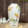 Kích thước Lọ hoa gốm sứ trắng vẽ chim và trúc cảnh dáng bom BT-LH27