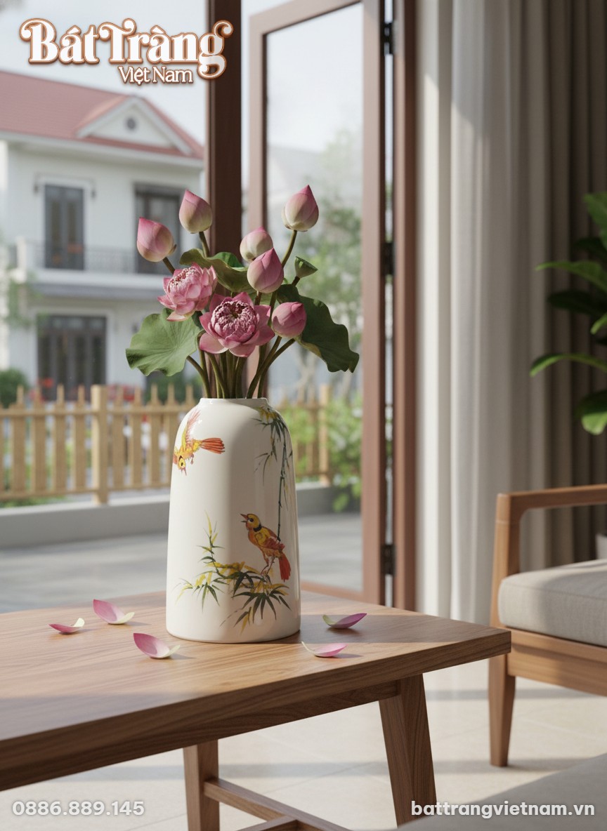 Một chiếc lọ hoa gốm Bát Tràng H29cm họa tiết c...