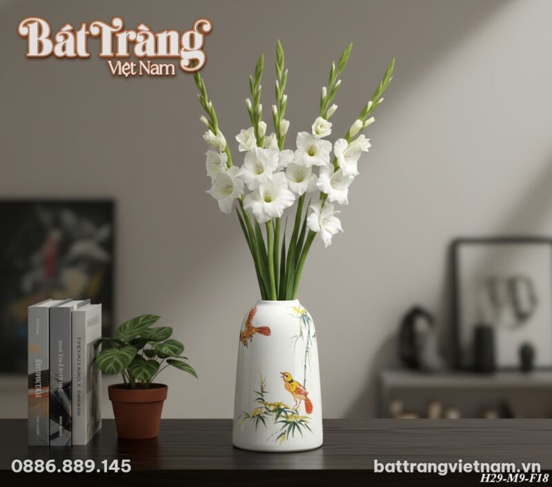 Cận cảnh lọ hoa gốm Bát Tràng H29cm họa tiết ch... Cận cảnh lọ hoa gốm Bát Tràng H29cm họa tiết ch...