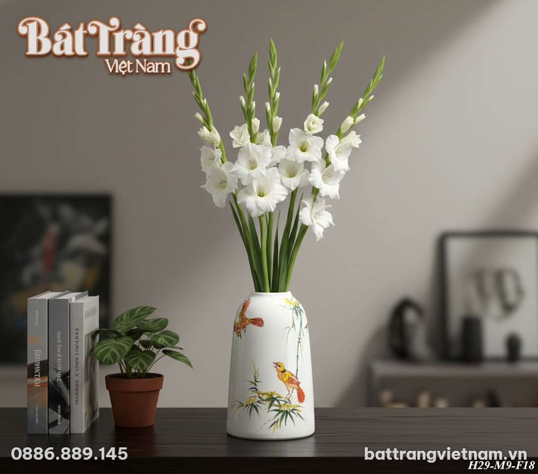 Cận cảnh lọ hoa gốm Bát Tràng H29cm họa tiết ch...