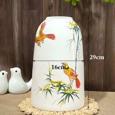 Kích thước Lọ Hoa Gốm Sứ Trắng Vẽ Chim Và Trúc H29 BT-LH25