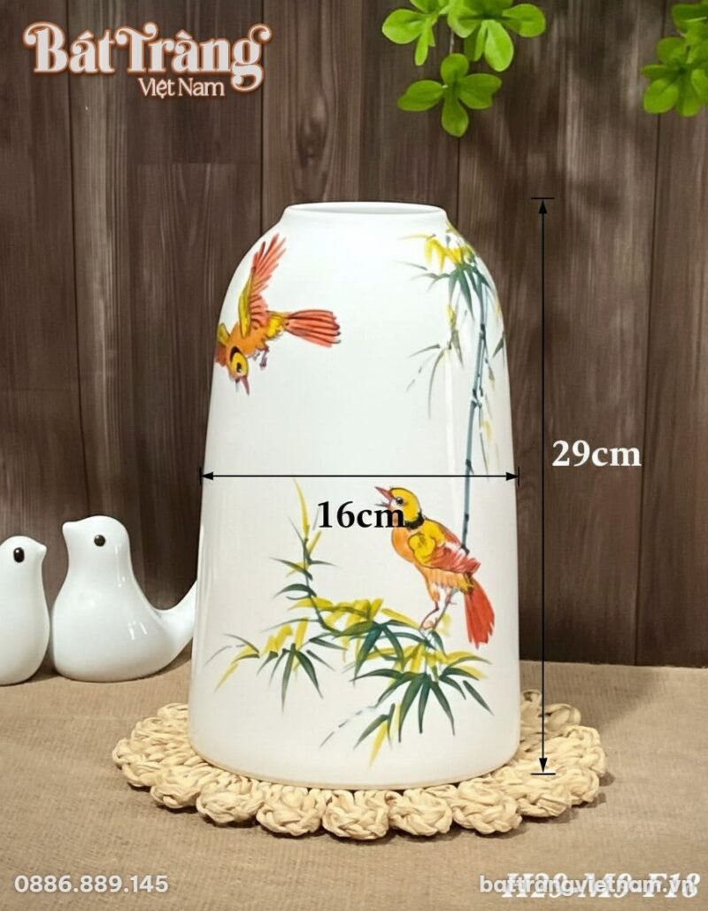 Kích thước Lọ Hoa Gốm Sứ Trắng Vẽ Chim Và Trúc H29 BT-LH25 Kích thước Lọ Hoa Gốm Sứ Trắng Vẽ Chim Và Trúc H29 BT-LH25