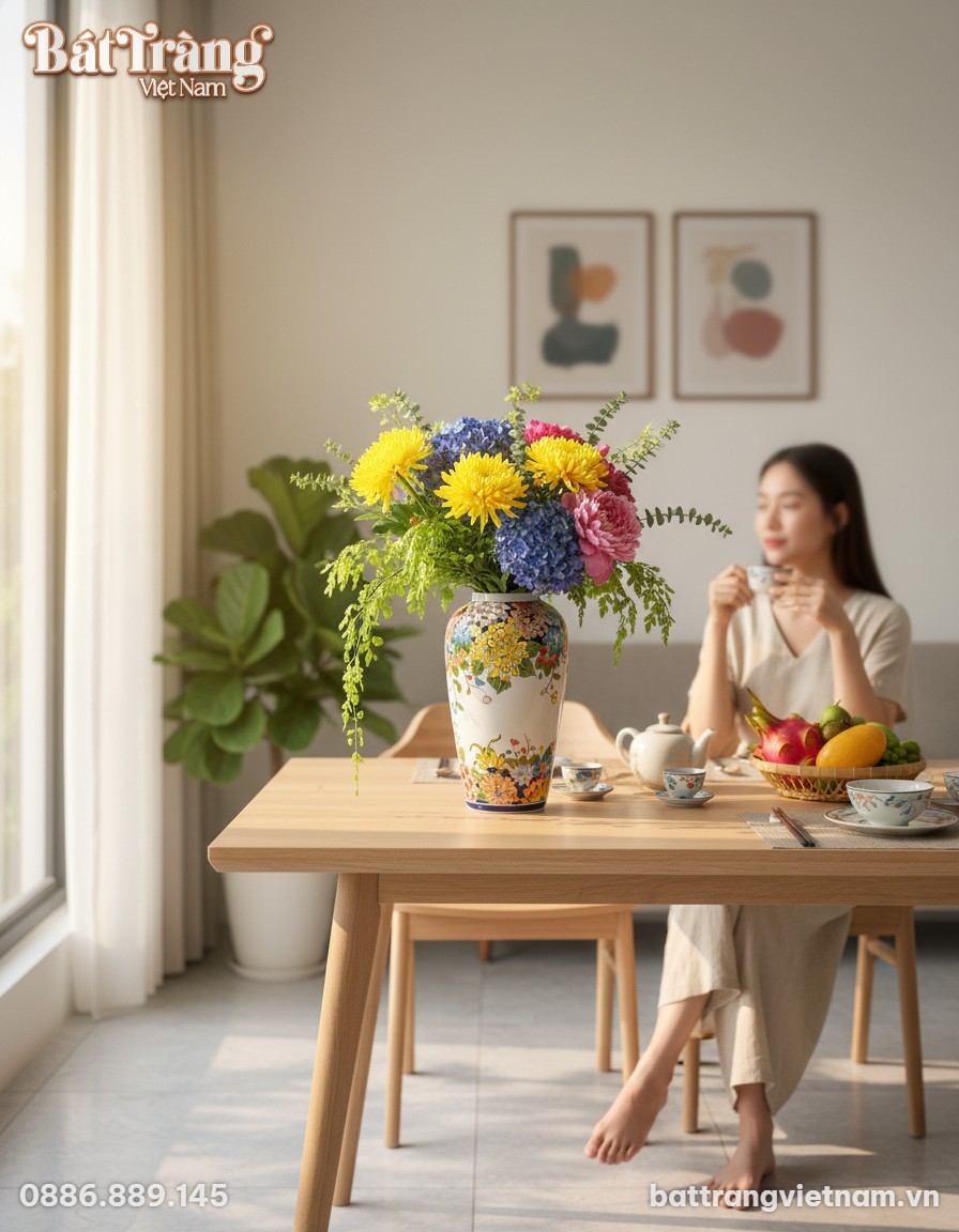 Lọ hoa gốm sứ BT-LH23 cao 36cm, bên trong cắm n...