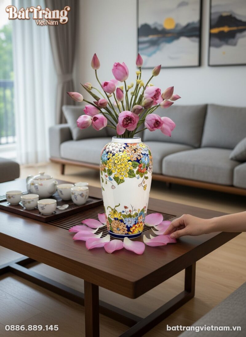 Lọ hoa gốm sứ BT-LH23 cao 36cm được đặt trang t... Lọ hoa gốm sứ BT-LH23 cao 36cm được đặt trang t...