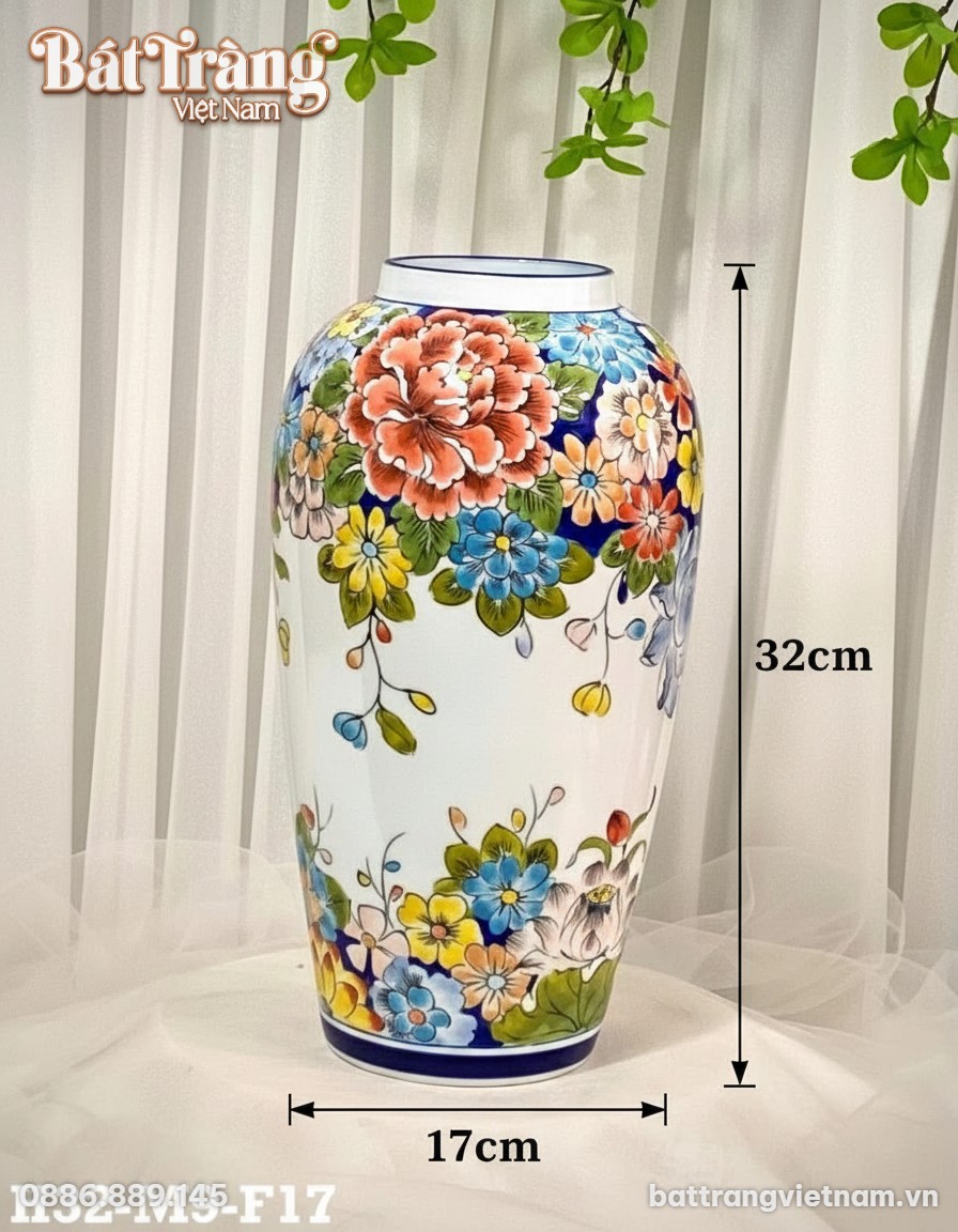 Kích thước Lọ Hoa Gốm Sứ Vẽ Tay Họa Tiết Hoa Đa Sắc Rực Rỡ BT-LH22
