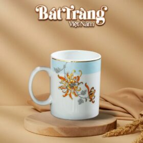Ly Sứ Cao Cấp Họa Tiết Hoa Cúc Vàng Cam Viền Vàng BT-QT102