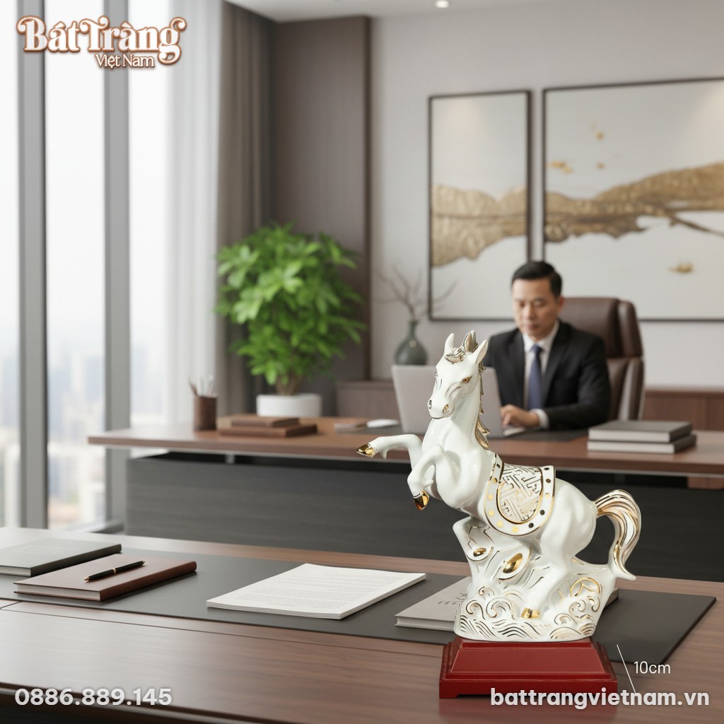 Tượng Bạch Mã gốm sứ Bát Tràng vẽ vàng kim cao ...