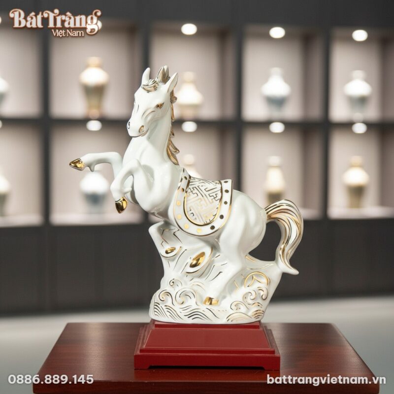 Cận cảnh tượng Bạch Mã gốm sứ Bát Tràng vẽ vàng... Cận cảnh tượng Bạch Mã gốm sứ Bát Tràng vẽ vàng...