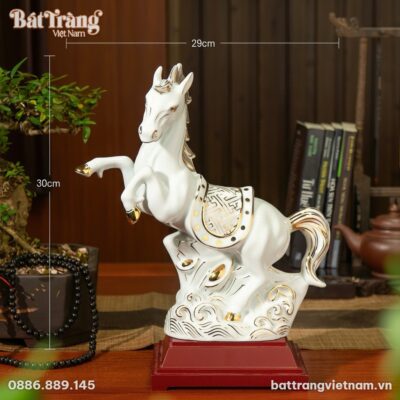 Kích thước Tượng Bạch Mã Vẽ Vàng Kim Gốm Sứ Bát Tràng BT-TLV07