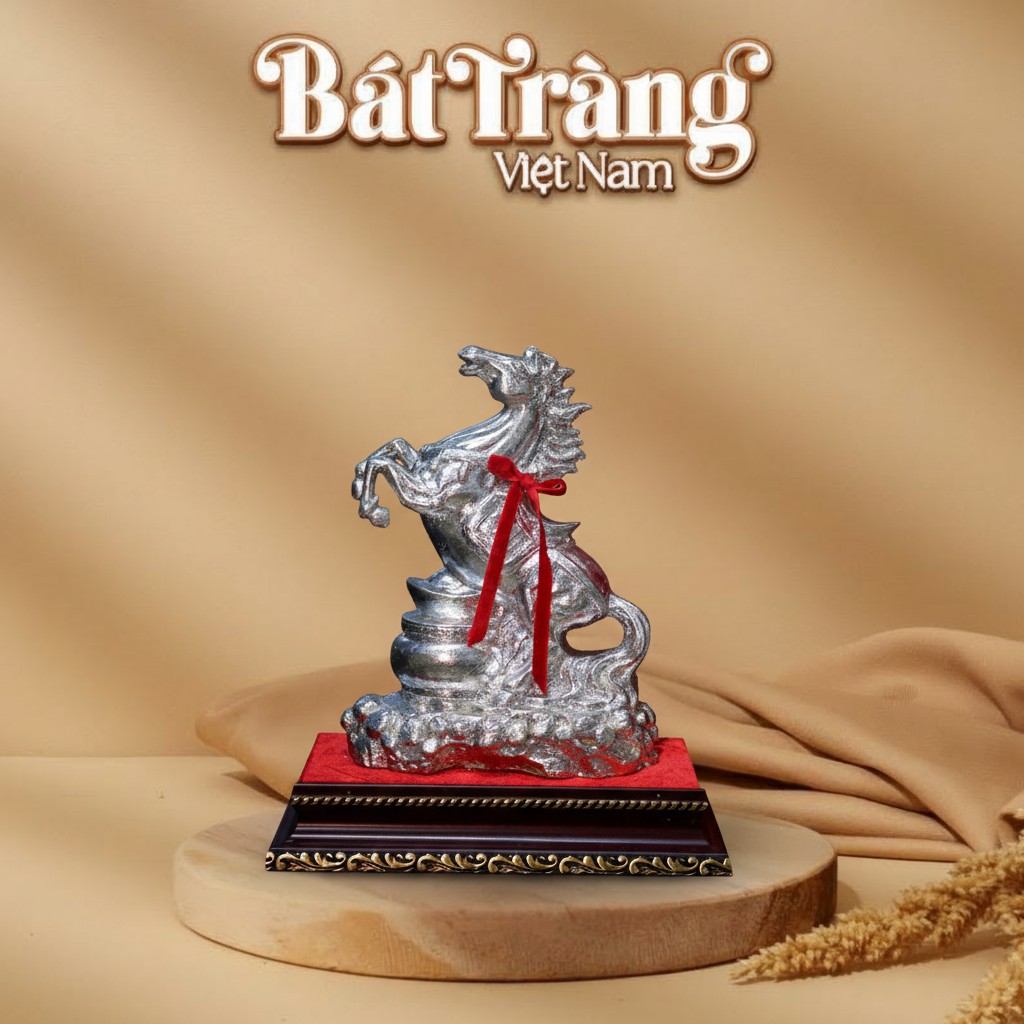 Tượng ngựa bạc gốm sứ Bát Tràng Bính Ngọ 2026 BT-TLV05