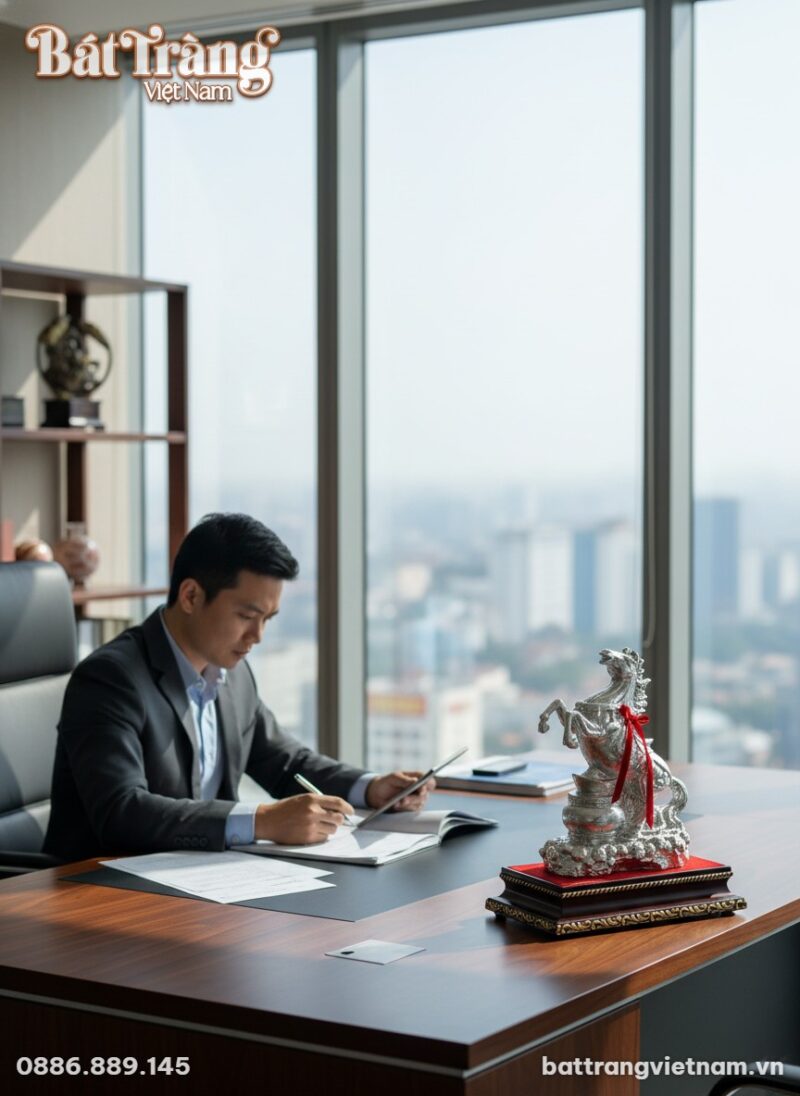 Một tượng ngựa bạc Bát Tràng 36cm nổi bật trên ... Một tượng ngựa bạc Bát Tràng 36cm nổi bật trên ...