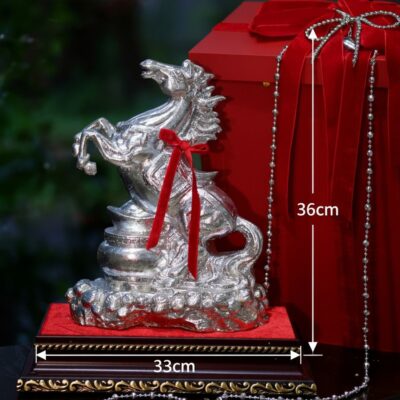 Kích thước Tượng ngựa bạc gốm sứ Bát Tràng Bính Ngọ 2026 BT-TLV05