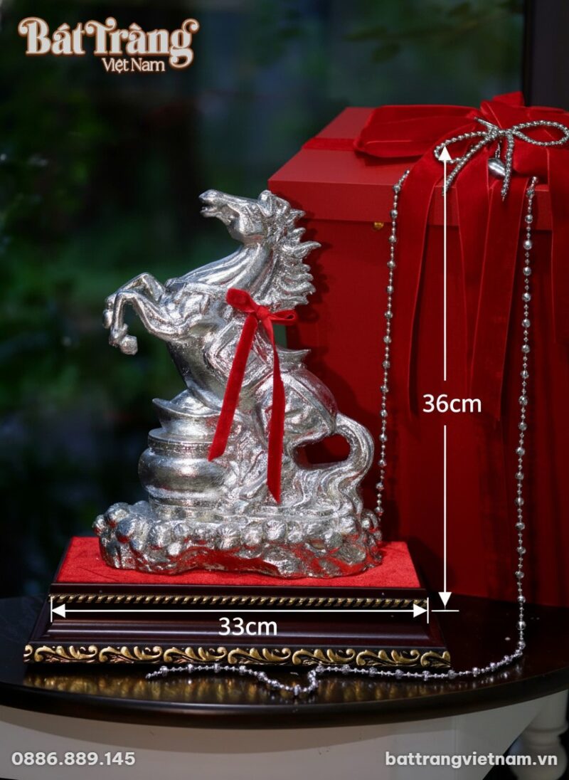 Kích thước Tượng ngựa bạc gốm sứ Bát Tràng Bính Ngọ 2026 BT-TLV05 Kích thước Tượng ngựa bạc gốm sứ Bát Tràng Bính Ngọ 2026 BT-TLV05