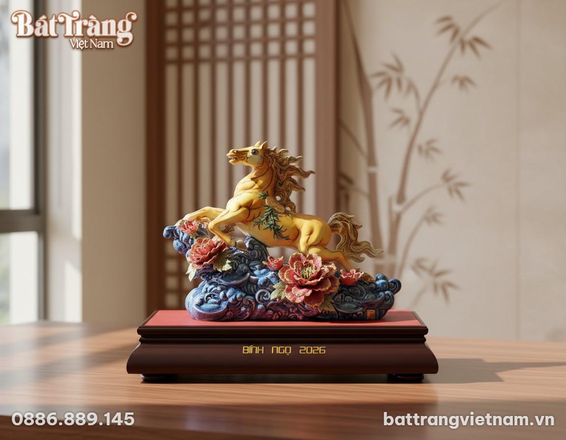 Chụp ngang tầm mắt tượng Ngựa Phi Gốm Sứ Bính N...