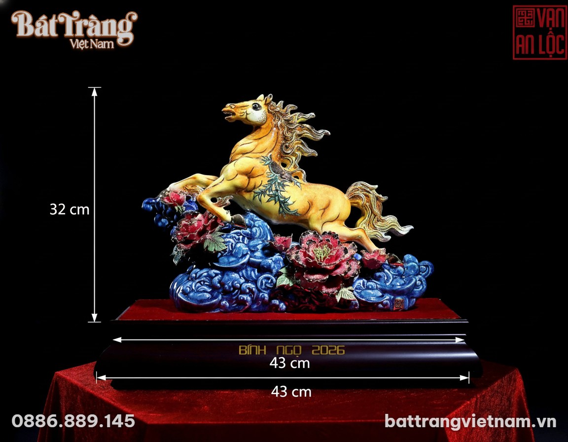 Kích thước Tượng Ngựa Phi Trên Mây Và Hoa Mẫu Đơn Gốm Sứ Bính Ngọ