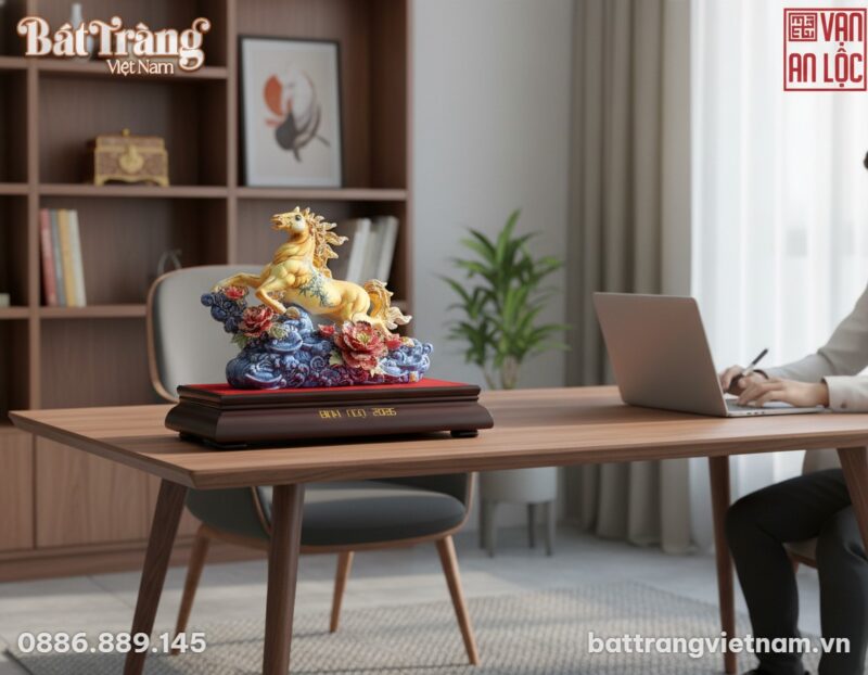 Cận cảnh tượng Ngựa Phi Gốm Sứ Bính Ngọ trên bà... Cận cảnh tượng Ngựa Phi Gốm Sứ Bính Ngọ trên bà...