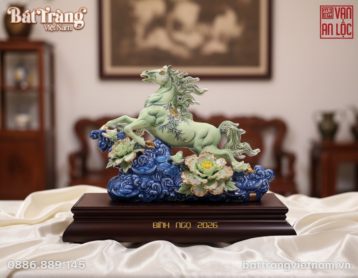 Cận cảnh tượng Ngựa Phong Thủy men xanh ngọc bí...