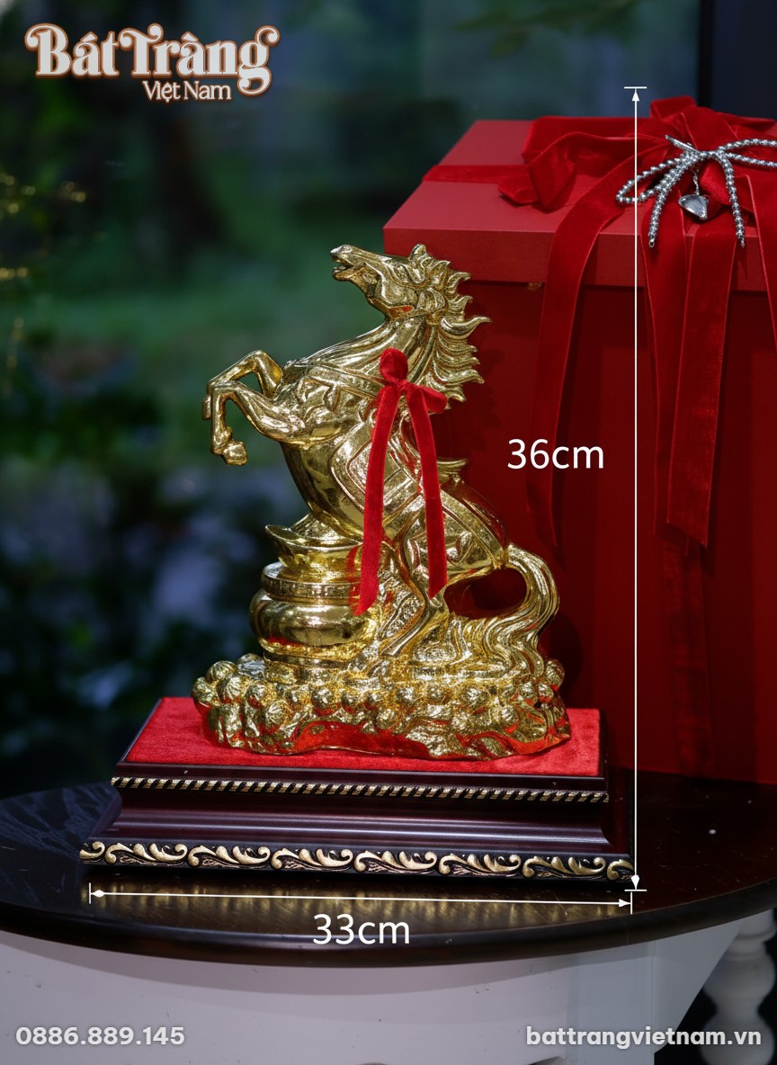 Kích thước Tượng ngựa vàng gốm sứ Bát Tràng - Mã đáo thành công BT-TLV04