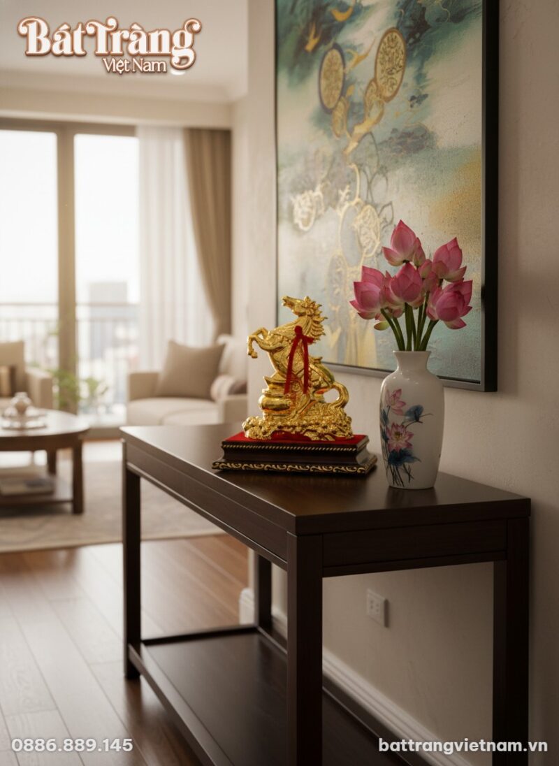 Tượng ngựa vàng gốm sứ Bát Tràng nổi bật trên c... Tượng ngựa vàng gốm sứ Bát Tràng nổi bật trên c...