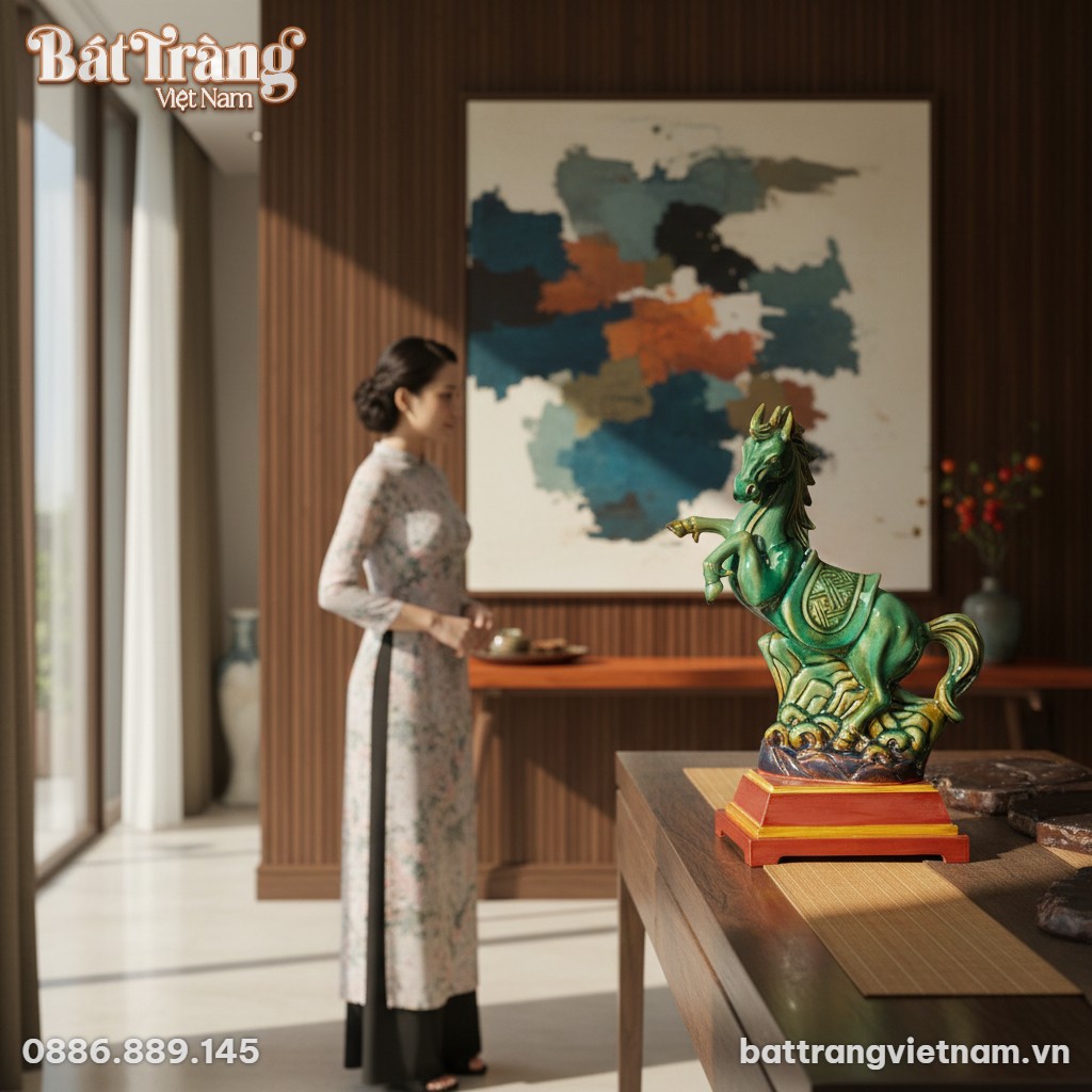 Tượng Thanh Mã men rạn xanh ngọc (cao 41cm) đặt...