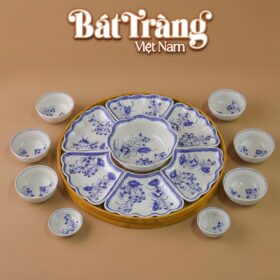 Bát Đĩa Hoa Mặt Trời Men Lam Vẽ Hoa Sen Xanh Bát Tràng BT-MT10