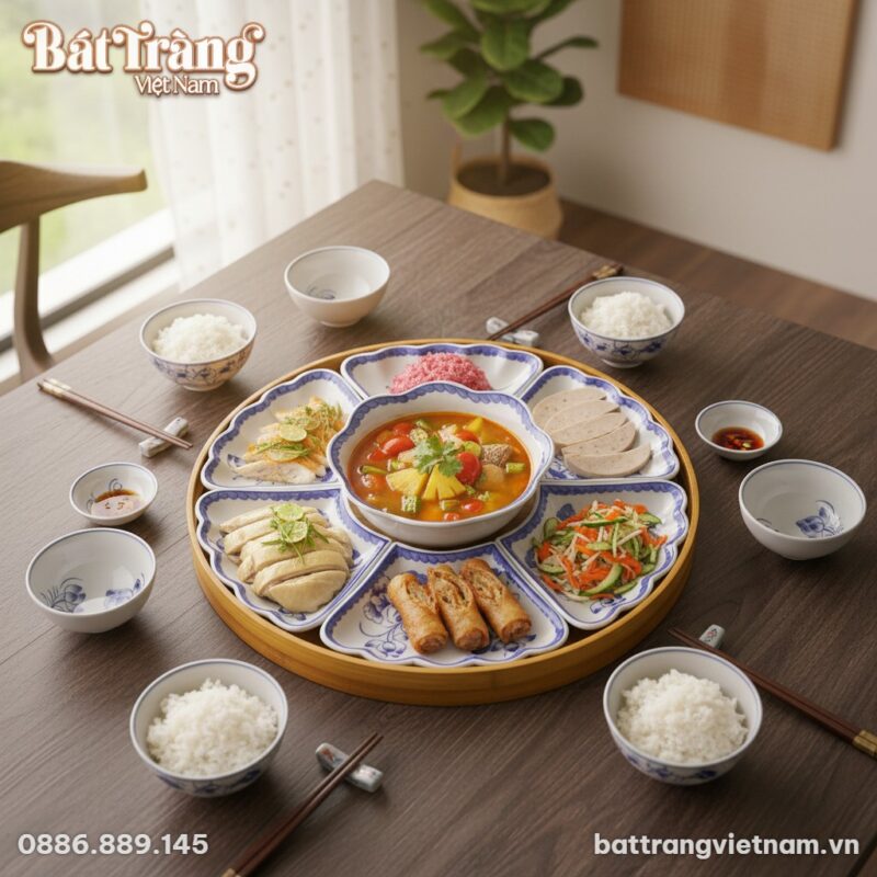 góc chụp từ trên xuống Bàn ăn gia đình Việt Nam...