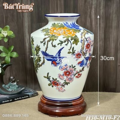 Kích thước Bình cắm hoa vai vuông vẽ chim én cành đào BT-LH51