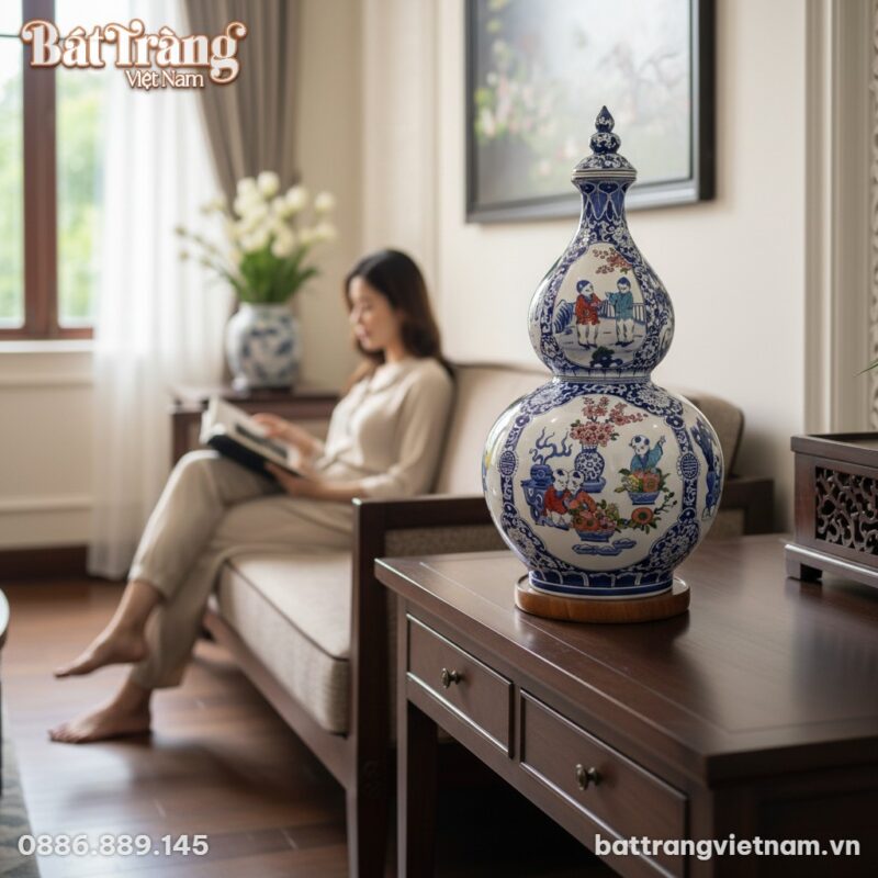 Bình Hồ Lô Bát Tràng cao 70cm đặt trên bàn cons... Bình Hồ Lô Bát Tràng cao 70cm đặt trên bàn cons...