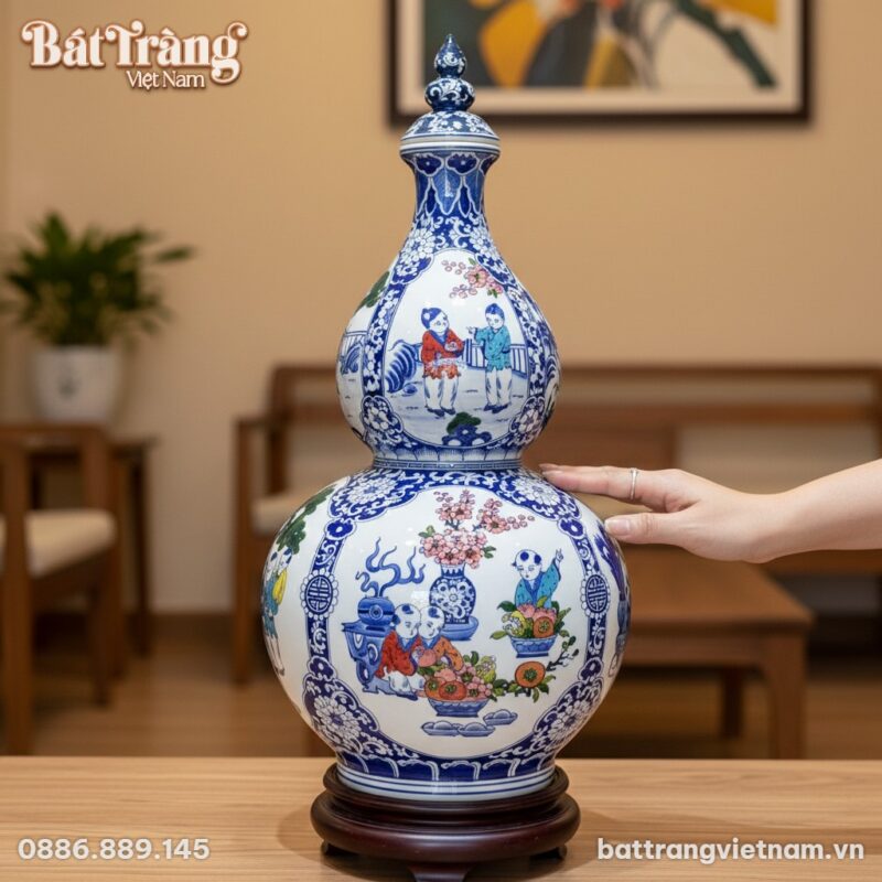 Cận cảnh Bình Hồ Lô Bát Tràng cao 70cm với họa ... Cận cảnh Bình Hồ Lô Bát Tràng cao 70cm với họa ...