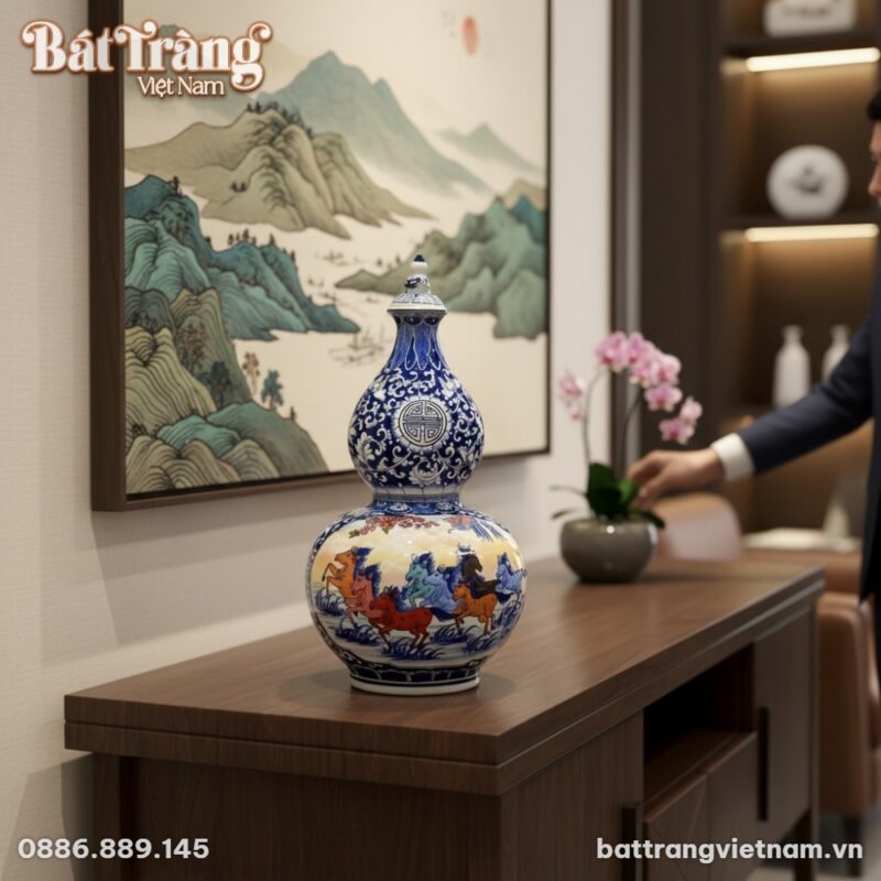 cận cảnh Bình Hồ Lô Bát Tràng 64cm không đế gỗ ...