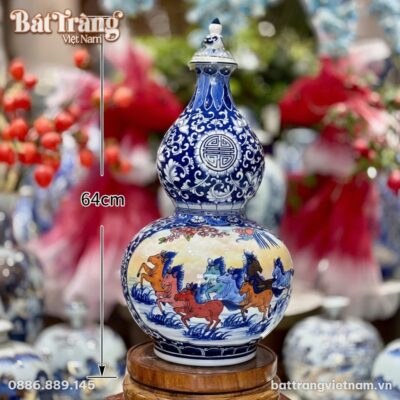 Kích thước Bình Hồ Lô Nhị Cảnh Bát Mã - Thuận Buồm Bát Tràng BT-HL19