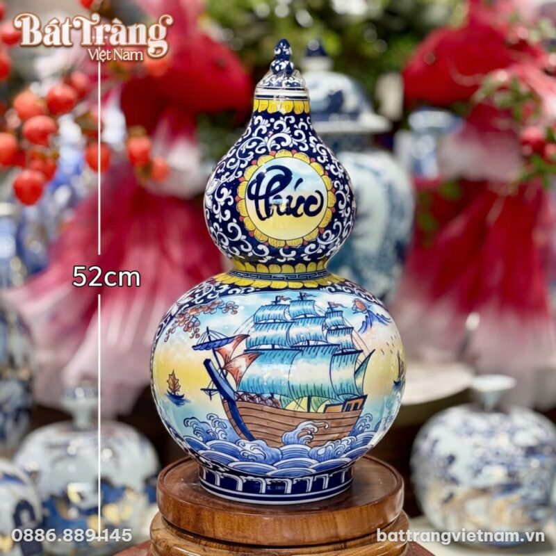 Kích thước Bình Hồ Lô Nhị Cảnh Thuyền Buồm - Công Đào Bát Tràng BT-HL20